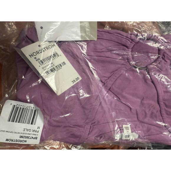 BP. V-Neck Keyhole Long Sleeve Crop Top in Pink Gale Size M - Picture 6 of 7